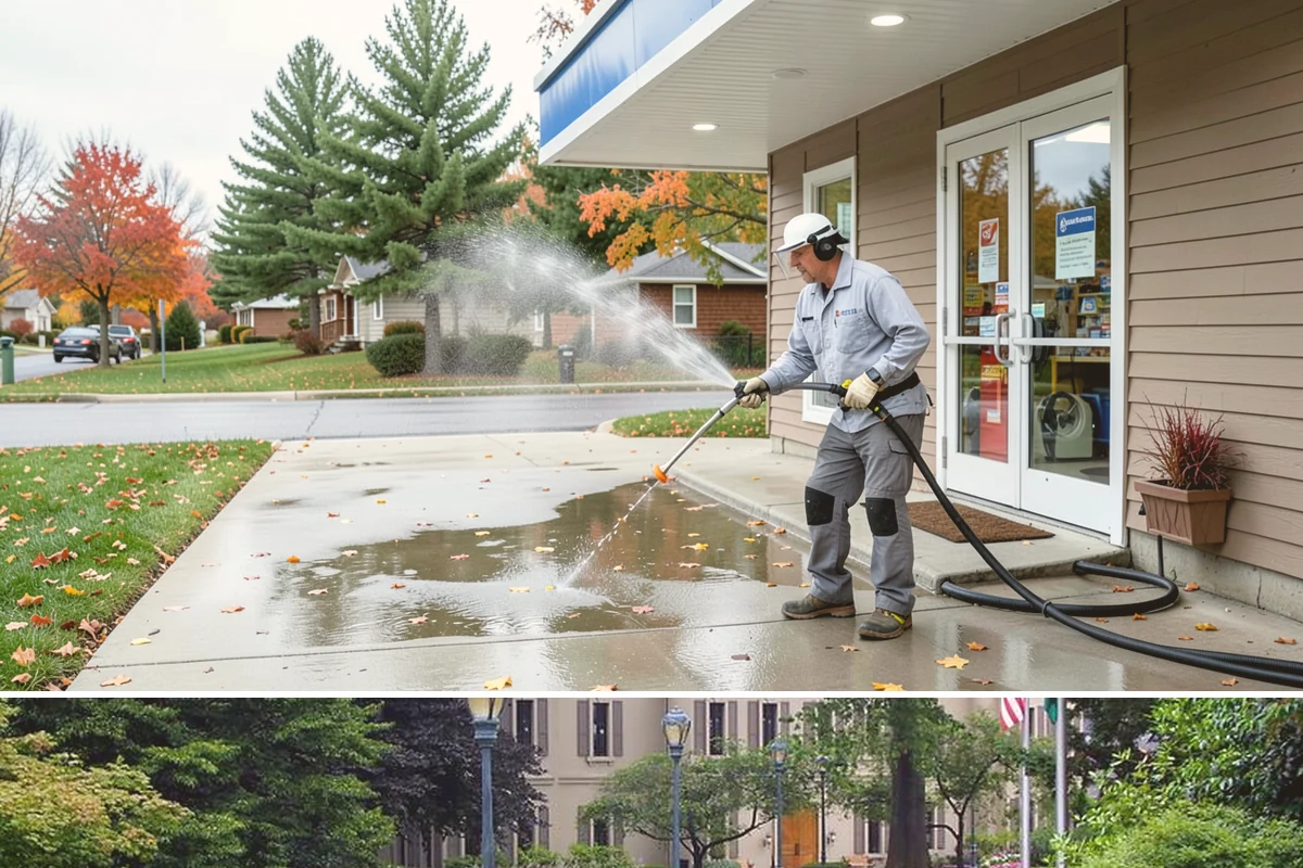 Limestone Cleaning in Woodinville, King County, WA - Dry summer weather is safest, because saturated limestone is even more delicate and slower to recover after cleaning.