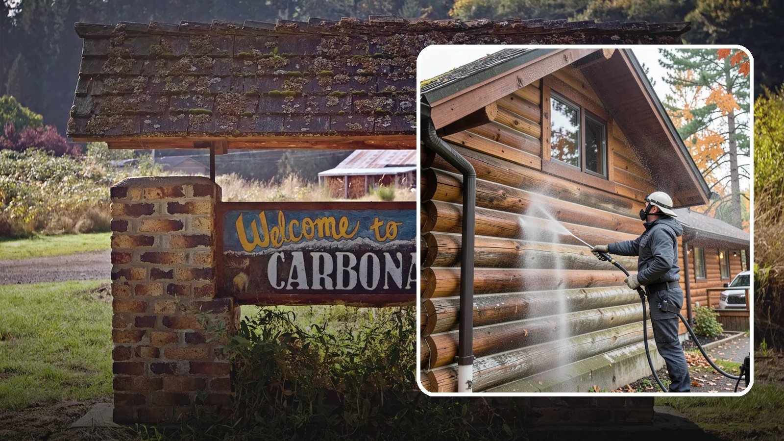 Log Home Washing in Carbonado, Pierce County, WA - Log home washing clears mildew, pollen, and gray weathering from logs while protecting the checking and joints unique to log...