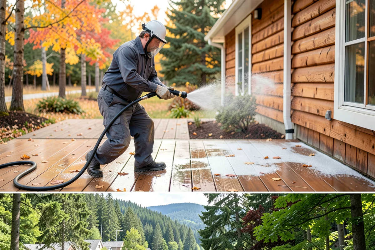 Log Home Washing in Lake Forest Park, King County, WA - Plan for the dry summer season so the logs and joints dry completely before any finish is reapplied.