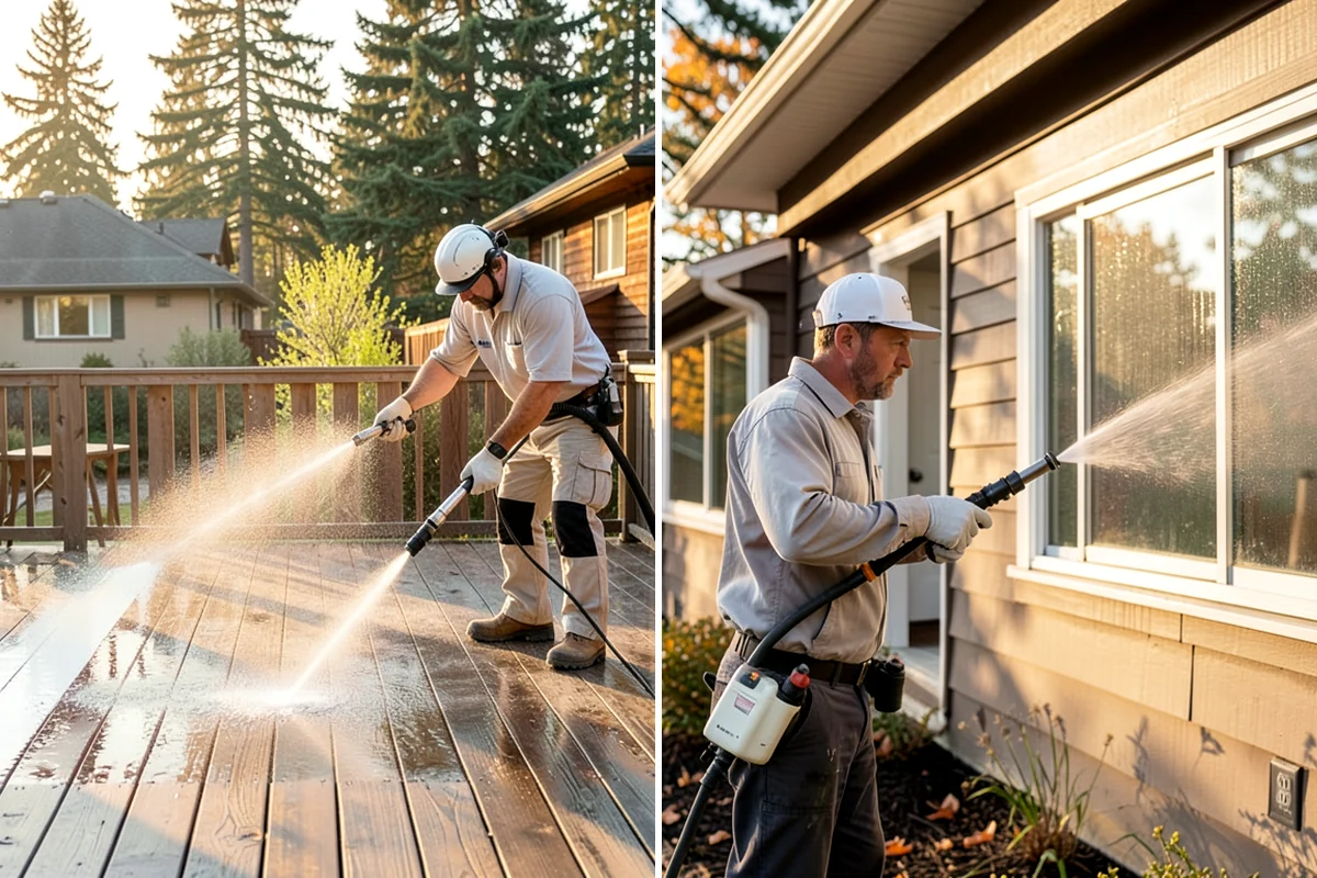 Log Home Washing in Lakewood, Pierce County, WA - Inspect logs, checking, and chinking for damage