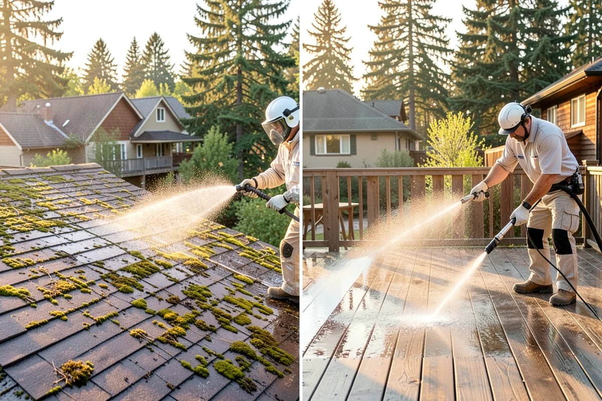Log Home Washing in Maple Valley, King County, WA - Inspect logs, checking, and chinking for damage