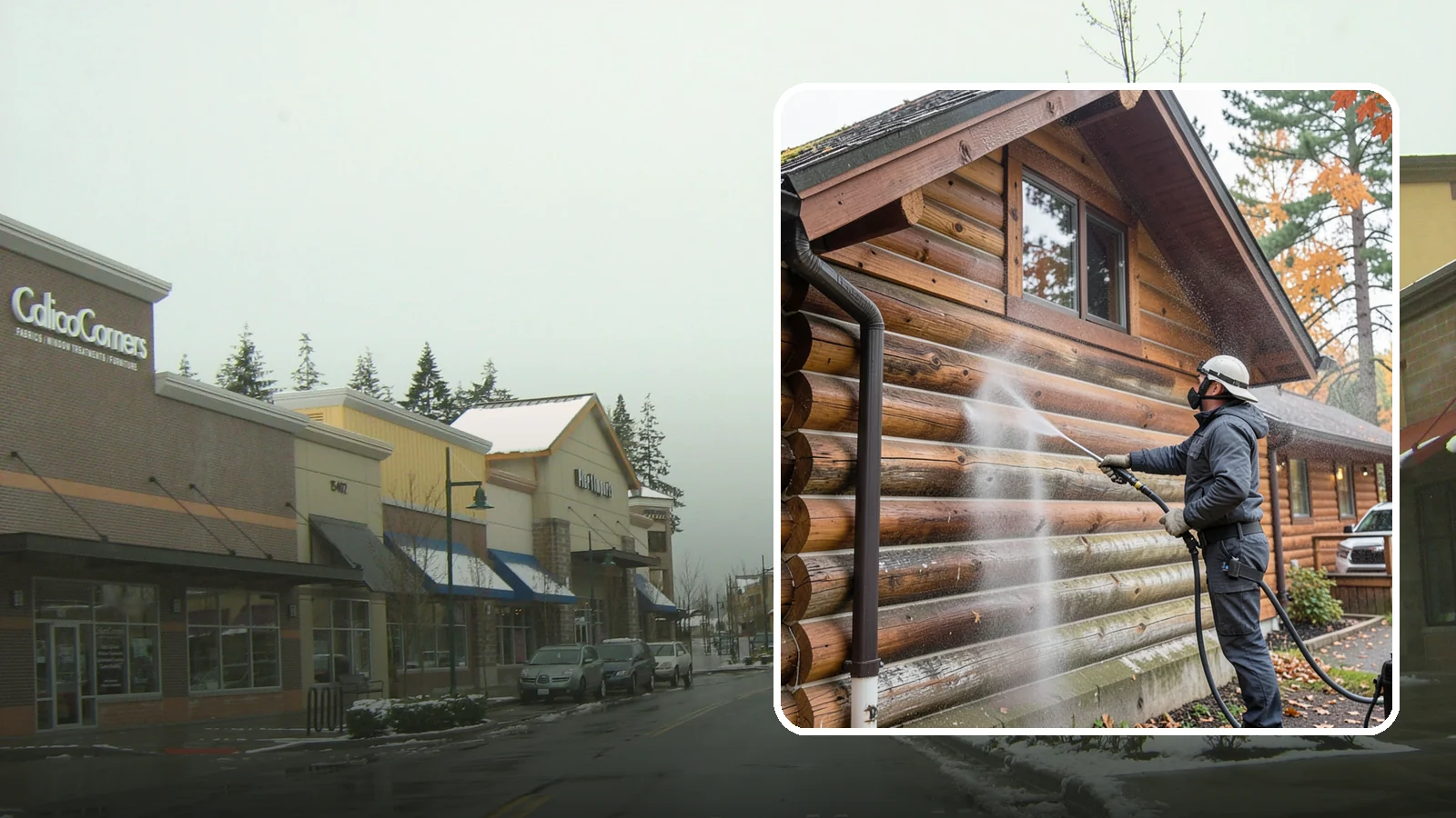 Log Home Washing in Mill Creek, Snohomish County, WA - Log home washing clears mildew, pollen, and gray weathering from logs while protecting the checking and joints unique to log...