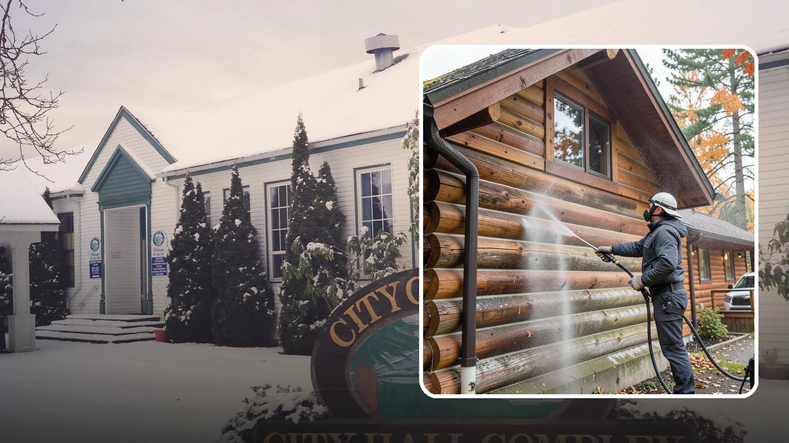 Log Home Washing in Pacific, King County, WA - Log home washing clears mildew, pollen, and gray weathering from logs while protecting the checking and joints unique to log...