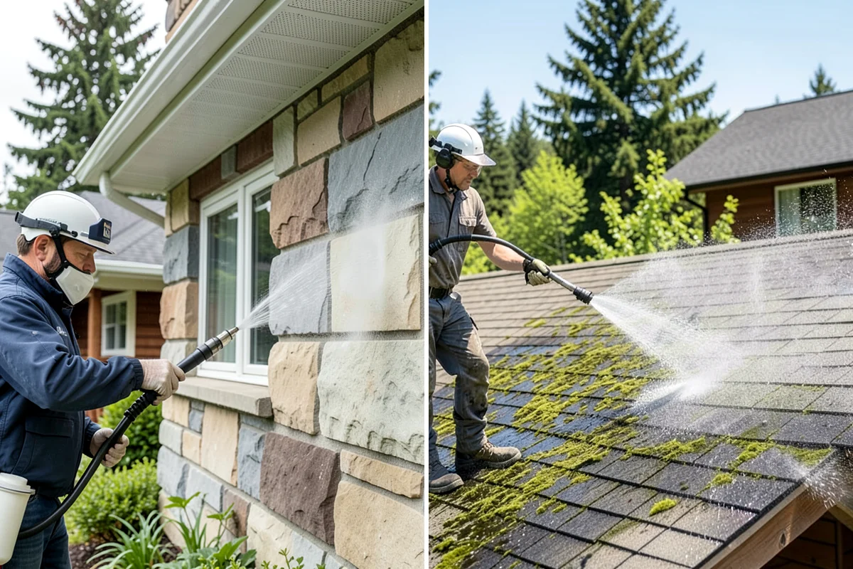 Log Home Washing in Shoreline, King County, WA - Inspect logs, checking, and chinking for damage