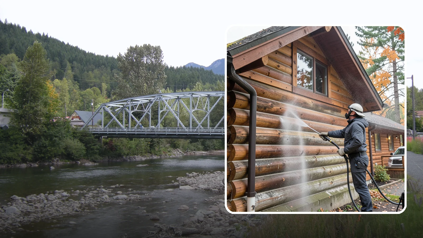 Log Home Washing in Skykomish, King County, WA - Log home washing clears mildew, pollen, and gray weathering from logs while protecting the checking and joints unique to log...