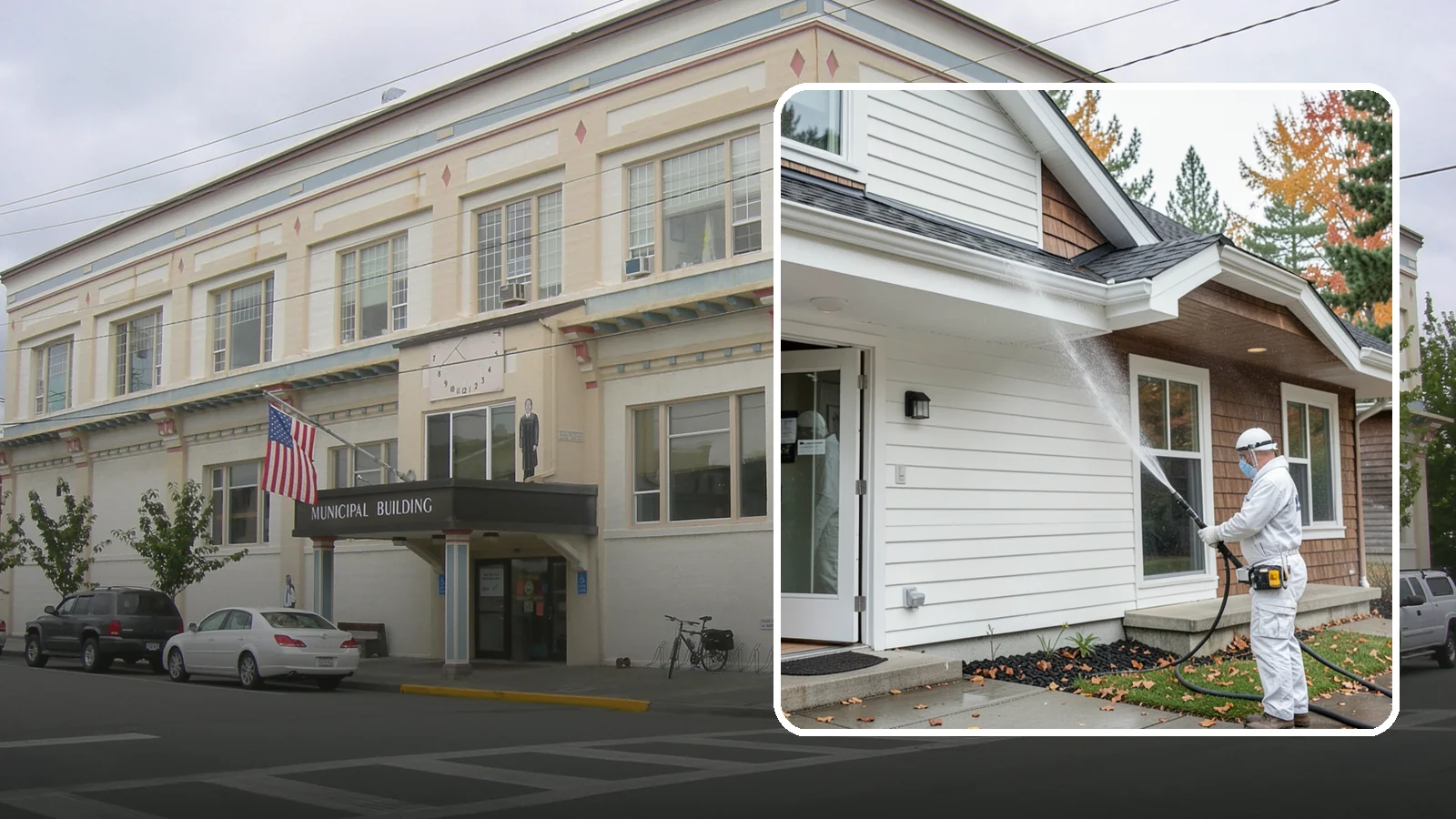 Medical Facility Exterior Cleaning in Anacortes, Skagit County, WA - Sanitizing exterior wash for clinics and medical offices that removes biofilm, mildew, and grime from entrances, walkways, and...