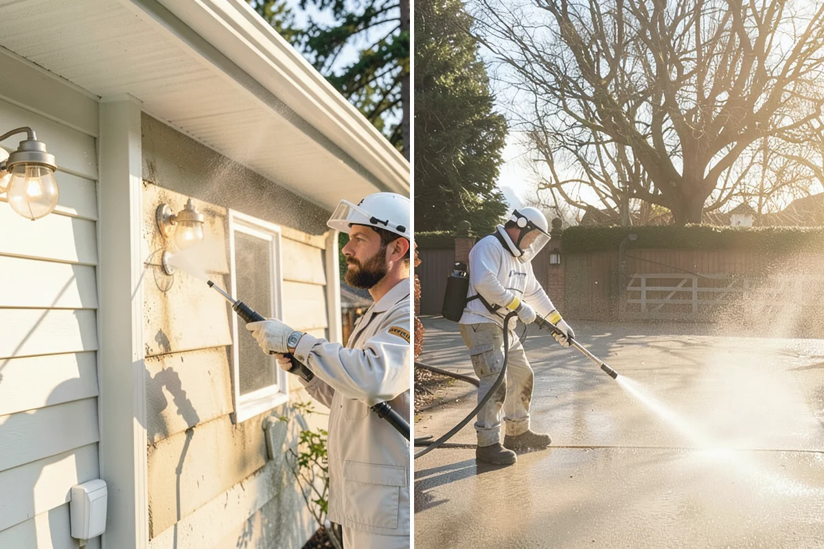 Medical Facility Exterior Cleaning in Beaux Arts Village, King County, WA - Cordon off work zones and protect landscaping and entry mats