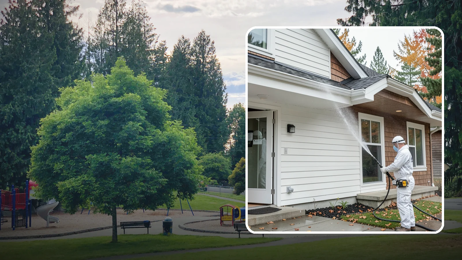 Medical Facility Exterior Cleaning in Bonney Lake, Pierce County, WA - Sanitizing exterior wash for clinics and medical offices that removes biofilm, mildew, and grime from entrances, walkways, and...