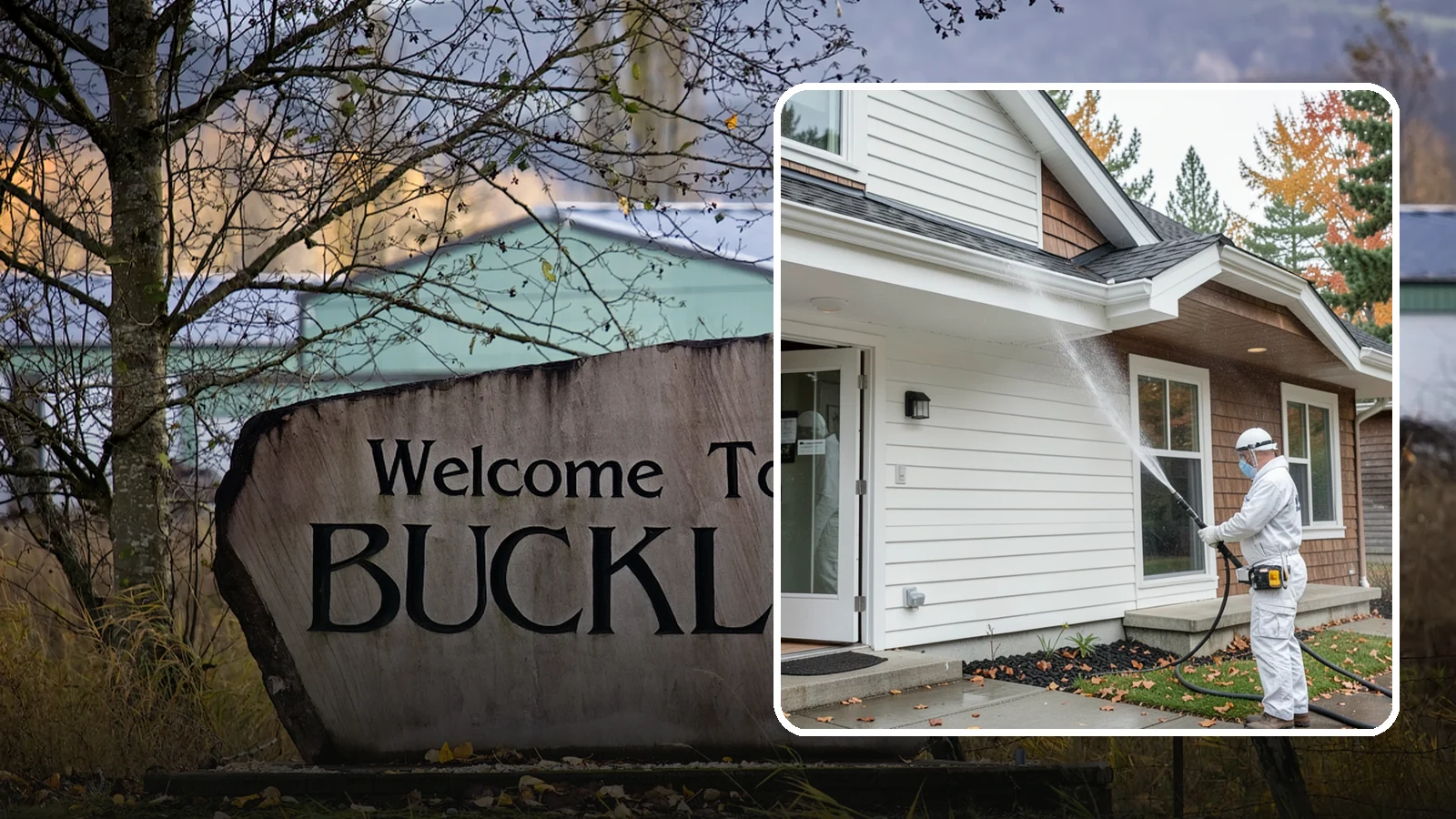 Medical Facility Exterior Cleaning in Buckley, Pierce County, WA - Sanitizing exterior wash for clinics and medical offices that removes biofilm, mildew, and grime from entrances, walkways, and...