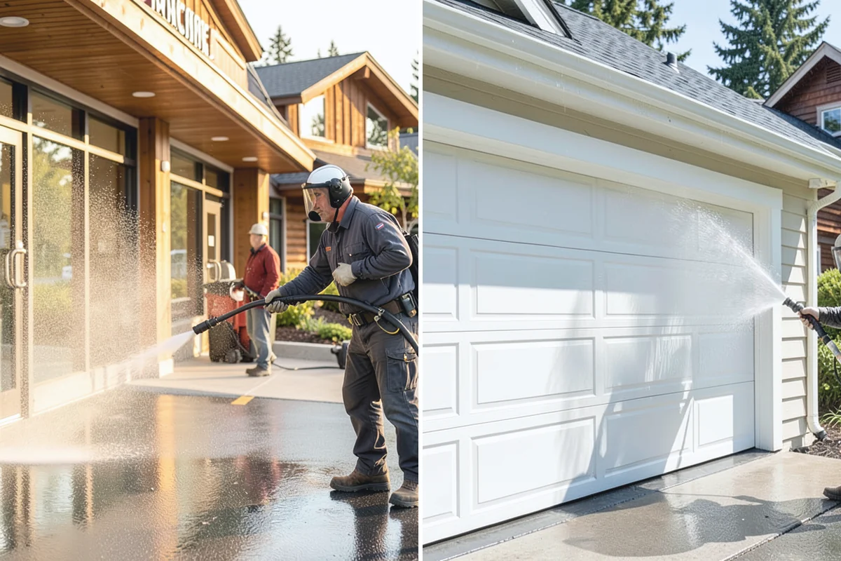 Medical Facility Exterior Cleaning in Des Moines, King County, WA - Cordon off work zones and protect landscaping and entry mats