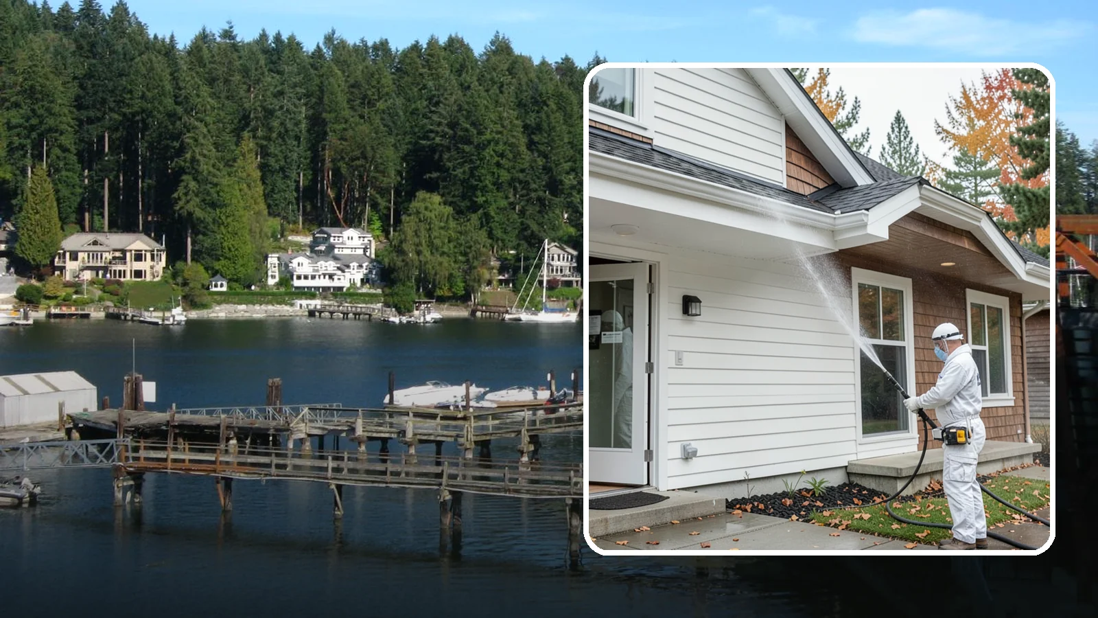 Medical Facility Exterior Cleaning in Gig Harbor, Pierce County, WA - Sanitizing exterior wash for clinics and medical offices that removes biofilm, mildew, and grime from entrances, walkways, and...