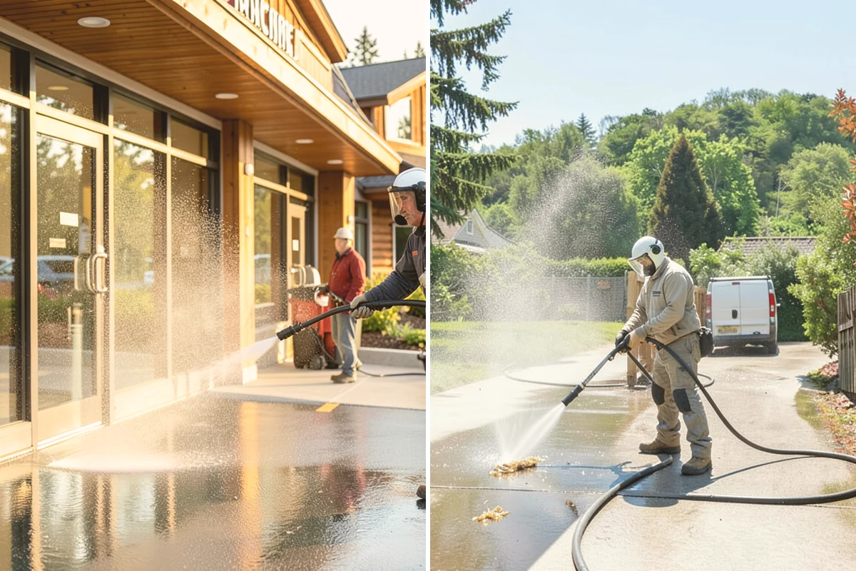 Medical Facility Exterior Cleaning in Kent, King County, WA - Cordon off work zones and protect landscaping and entry mats