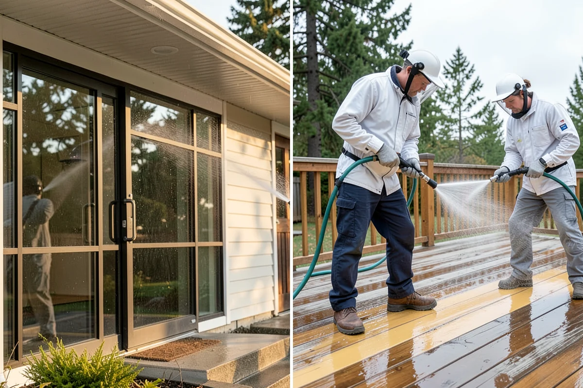 Medical Facility Exterior Cleaning in Lake Forest Park, King County, WA - Cordon off work zones and protect landscaping and entry mats