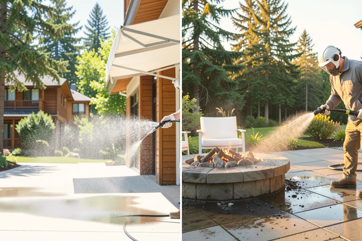 Medical Facility Exterior Cleaning in Langley, Island County, WA - Cordon off work zones and protect landscaping and entry mats