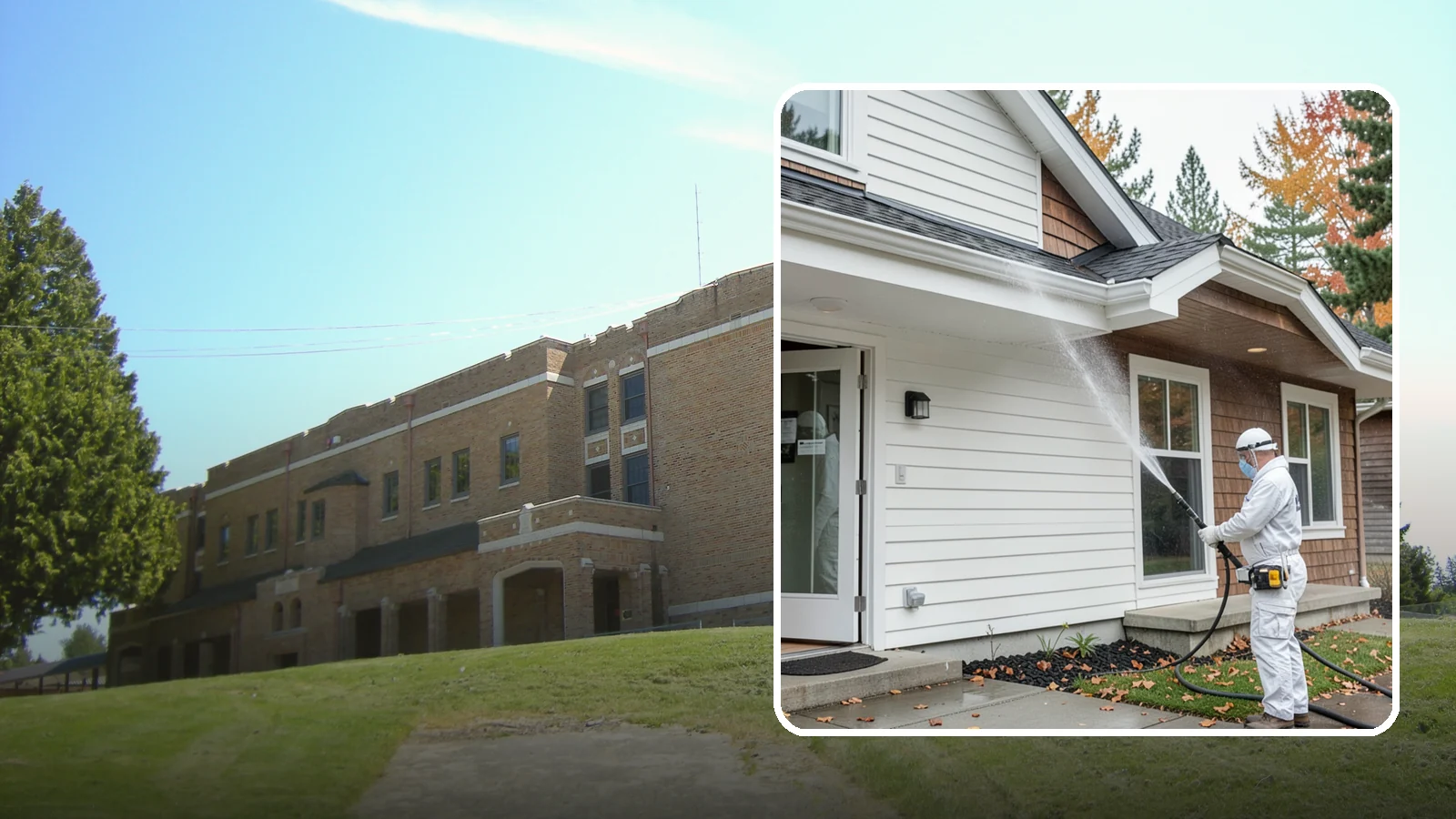 Medical Facility Exterior Cleaning in Maple Valley, King County, WA - Sanitizing exterior wash for clinics and medical offices that removes biofilm, mildew, and grime from entrances, walkways, and...