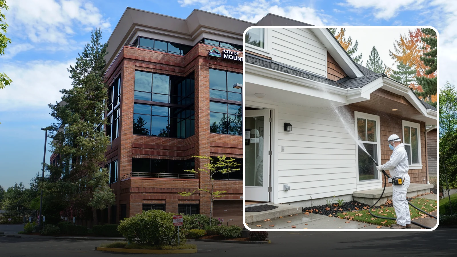 Medical Facility Exterior Cleaning in Mountlake Terrace, Snohomish County, WA - Sanitizing exterior wash for clinics and medical offices that removes biofilm, mildew, and grime from entrances, walkways, and...