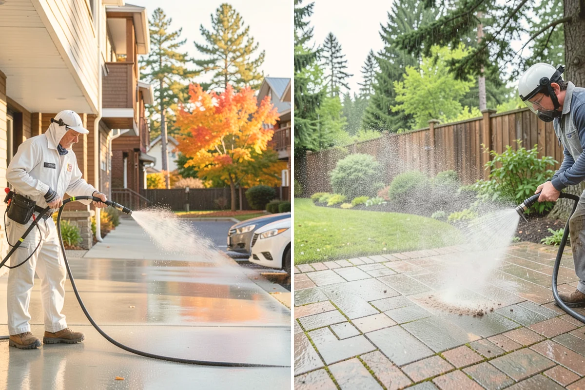 Medical Facility Exterior Cleaning in Newcastle, King County, WA - Cordon off work zones and protect landscaping and entry mats