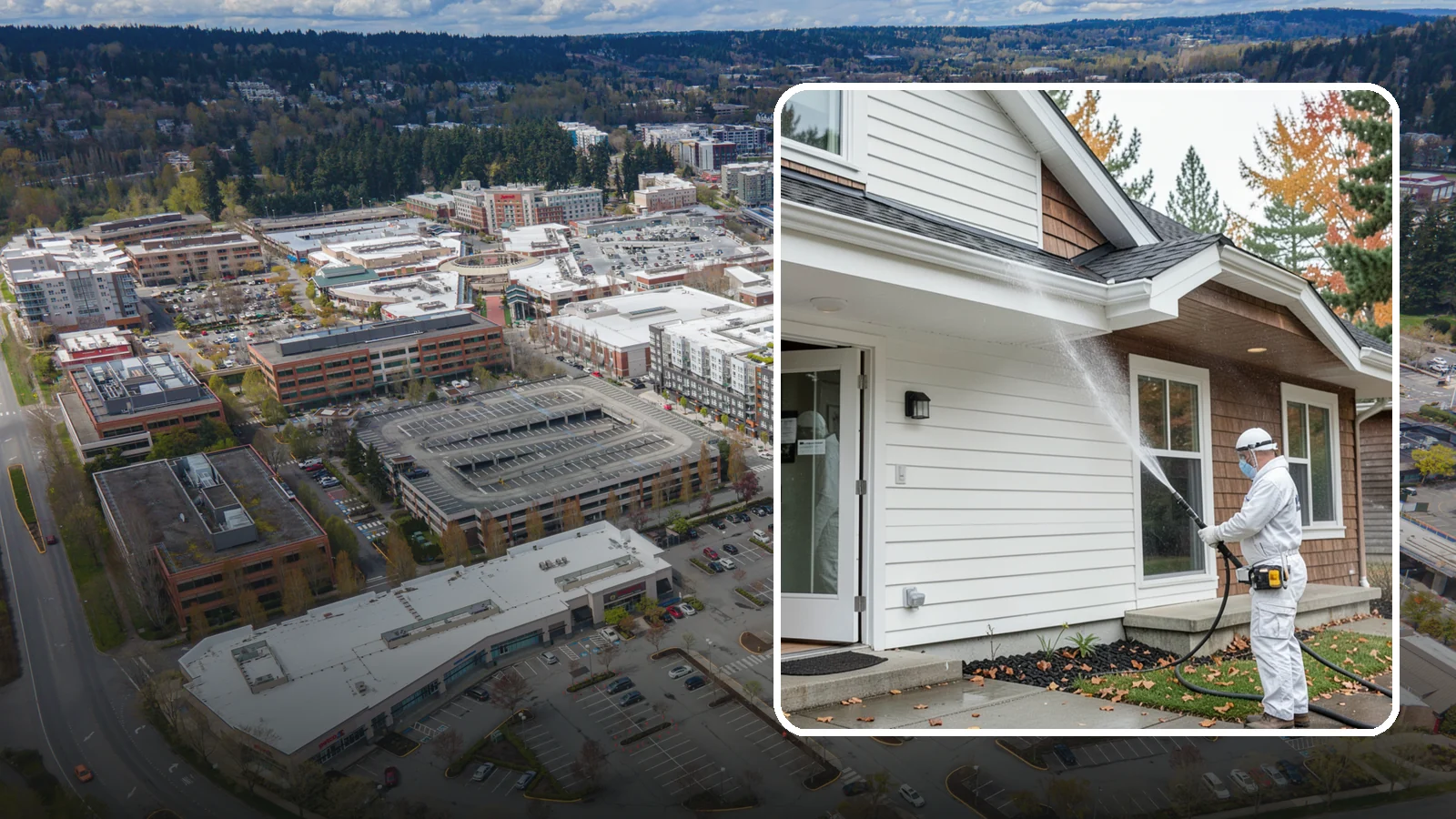 Medical Facility Exterior Cleaning in Redmond, King County, WA - Sanitizing exterior wash for clinics and medical offices that removes biofilm, mildew, and grime from entrances, walkways, and...