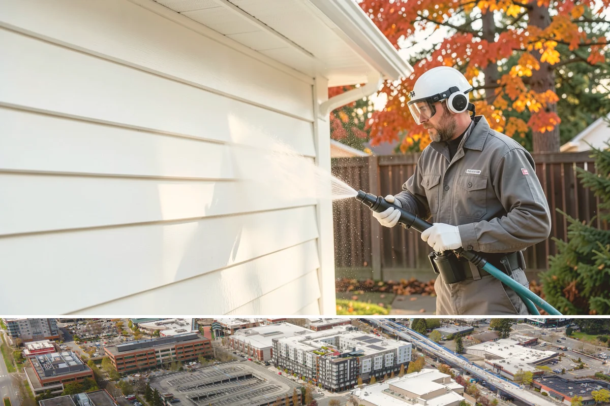 Medical Facility Exterior Cleaning in Redmond, King County, WA - Twice a year, ideally in spring and fall, keeps a medical exterior consistently clean given the Northwest's long damp seasons.