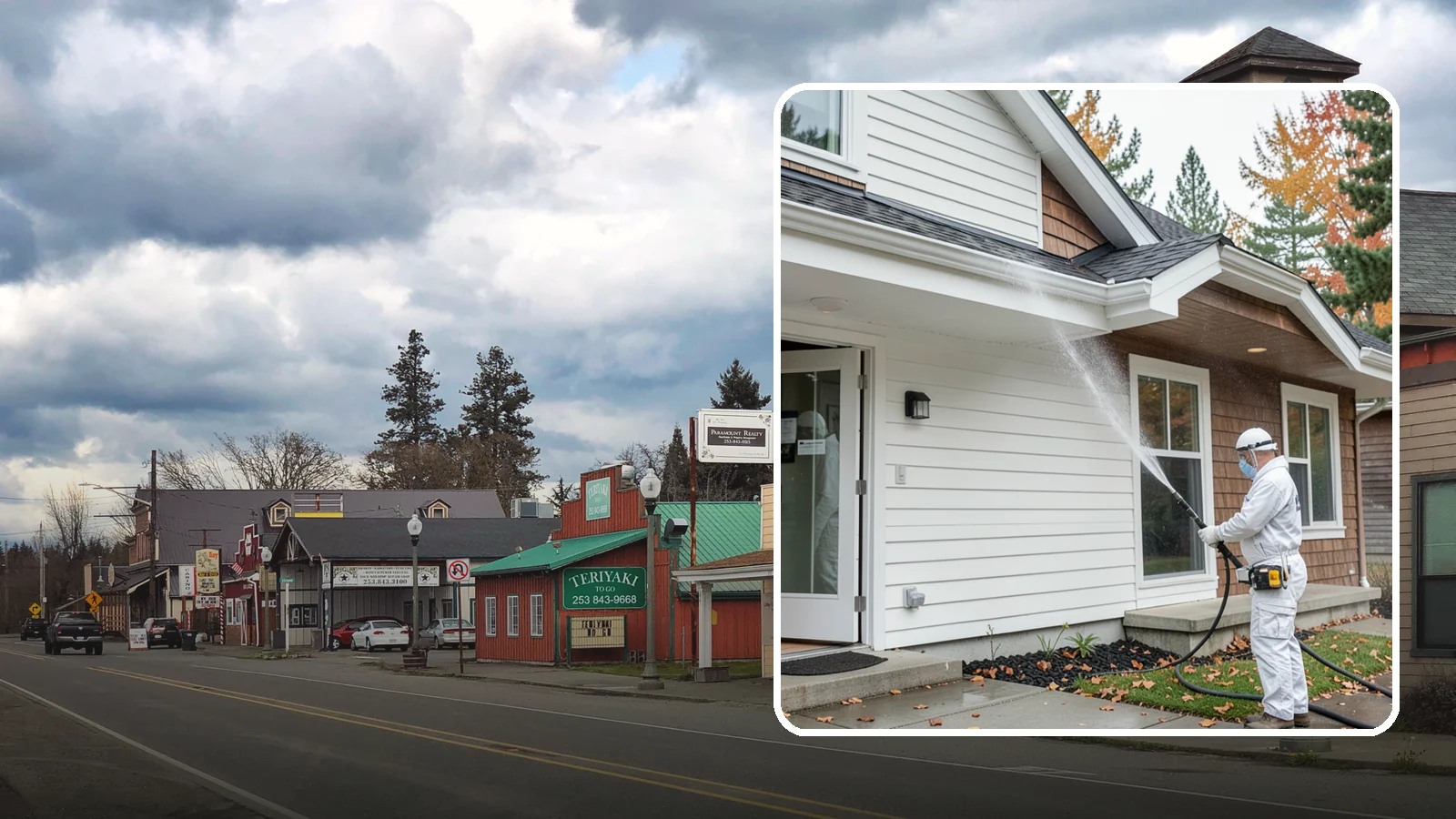 Medical Facility Exterior Cleaning in Roy, Pierce County, WA - Sanitizing exterior wash for clinics and medical offices that removes biofilm, mildew, and grime from entrances, walkways, and...