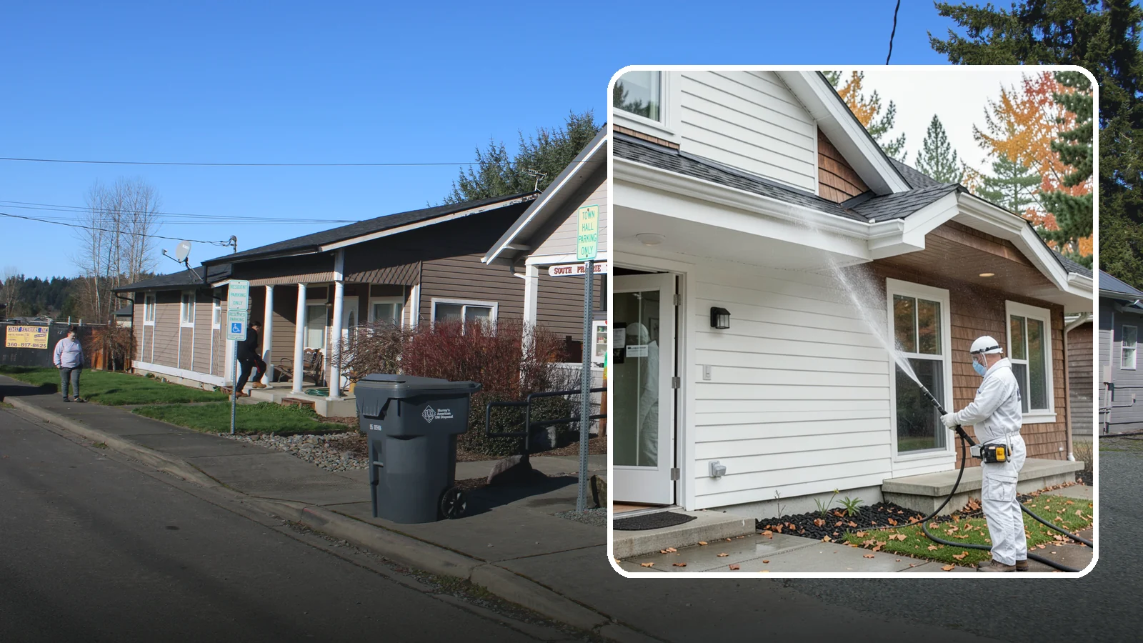 Medical Facility Exterior Cleaning in South Prairie, Pierce County, WA - Sanitizing exterior wash for clinics and medical offices that removes biofilm, mildew, and grime from entrances, walkways, and...