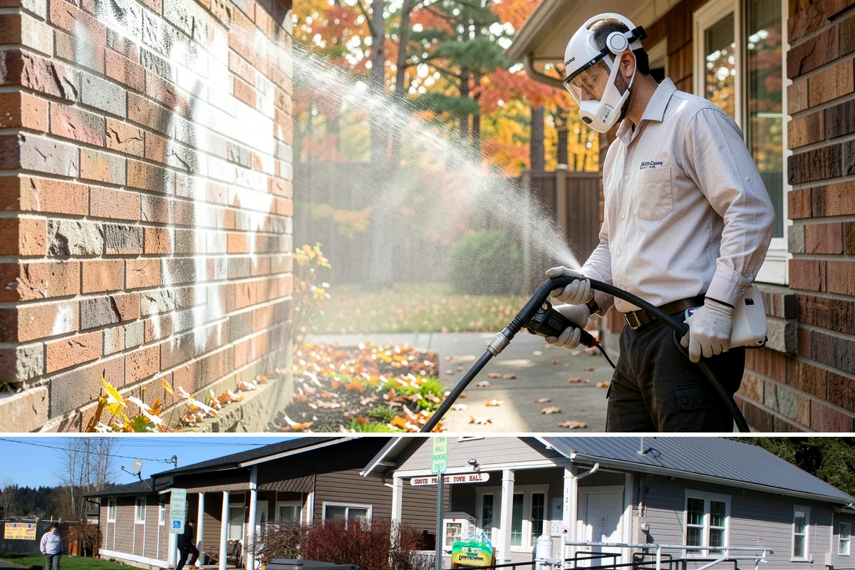 Medical Facility Exterior Cleaning in South Prairie, Pierce County, WA - Twice a year, ideally in spring and fall, keeps a medical exterior consistently clean given the Northwest's long damp seasons.