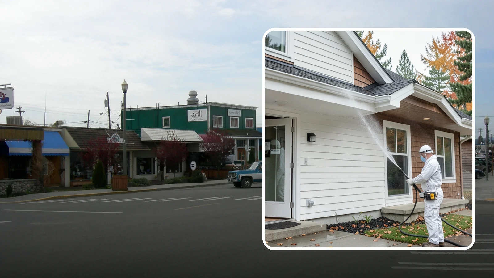 Medical Facility Exterior Cleaning in Stanwood, Snohomish County, WA - Sanitizing exterior wash for clinics and medical offices that removes biofilm, mildew, and grime from entrances, walkways, and...