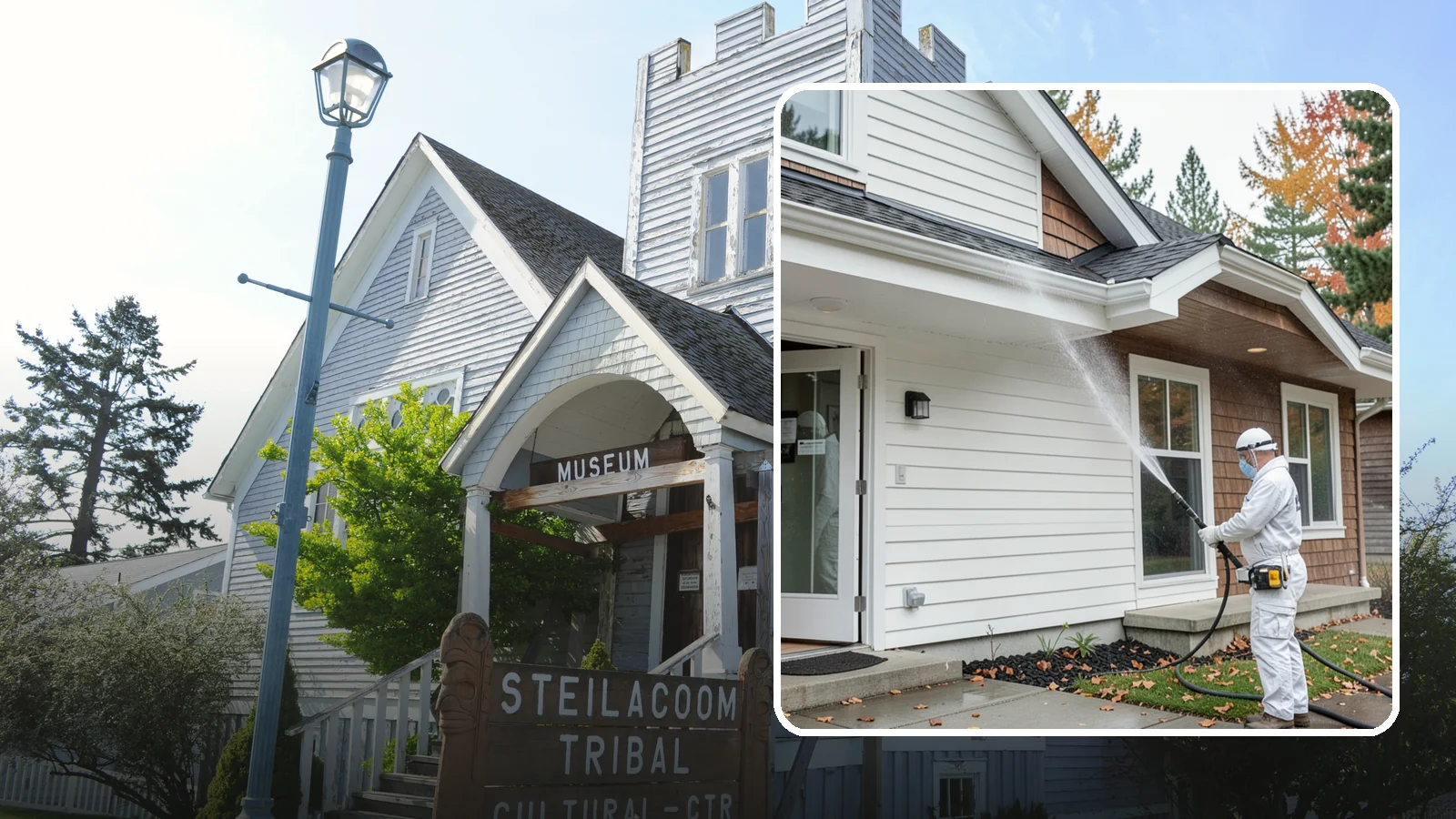 Medical Facility Exterior Cleaning in Steilacoom, Pierce County, WA - Sanitizing exterior wash for clinics and medical offices that removes biofilm, mildew, and grime from entrances, walkways, and...