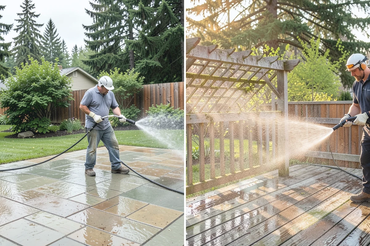 Medical Facility Exterior Cleaning in Sumner, Pierce County, WA - Cordon off work zones and protect landscaping and entry mats