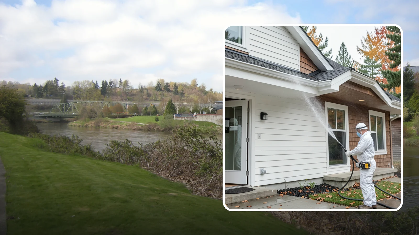 Medical Facility Exterior Cleaning in Tukwila, King County, WA - Sanitizing exterior wash for clinics and medical offices that removes biofilm, mildew, and grime from entrances, walkways, and...