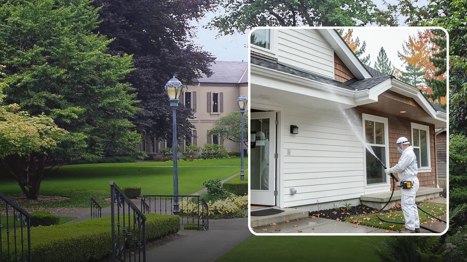 Medical Facility Exterior Cleaning in Woodinville, King County, WA - Sanitizing exterior wash for clinics and medical offices that removes biofilm, mildew, and grime from entrances, walkways, and...