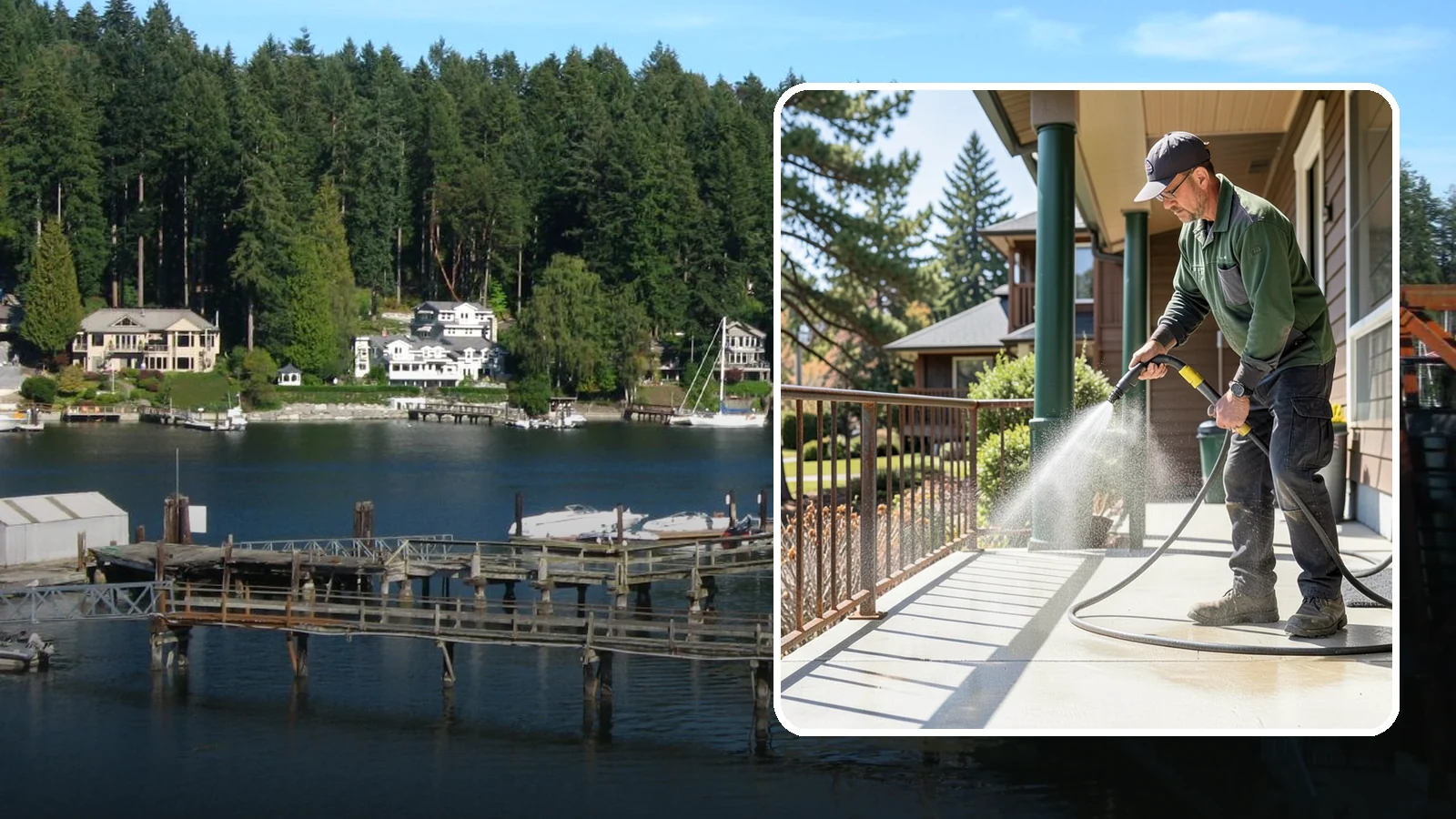 Metal Cleaning in Gig Harbor, Pierce County, WA - Gentle cleaning of exterior metal surfaces and railings that removes grime, oxidation film, and staining without scratching.