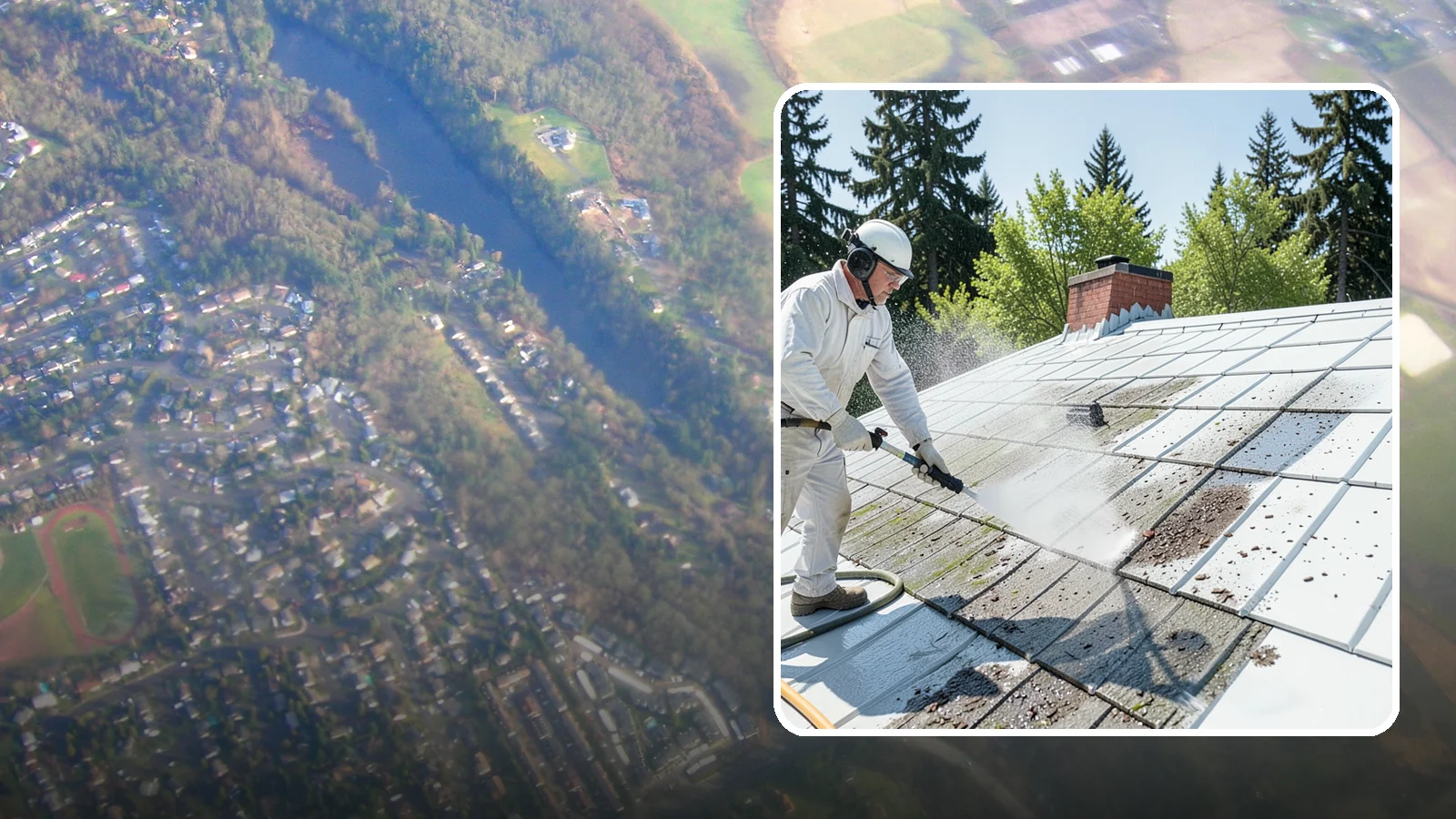 Metal Roof Cleaning in Algona, King County, WA - Careful cleaning of standing seam and corrugated metal roofs that removes moss and oxidation without scratching the finish.