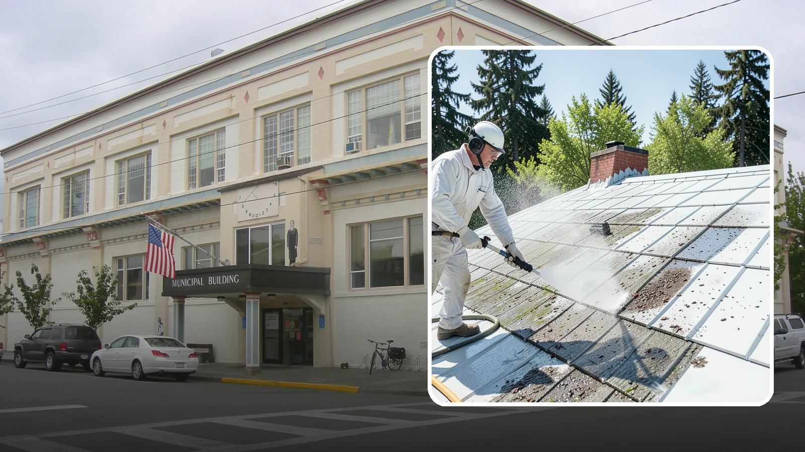 Metal Roof Cleaning in Anacortes, Skagit County, WA - Careful cleaning of standing seam and corrugated metal roofs that removes moss and oxidation without scratching the finish.