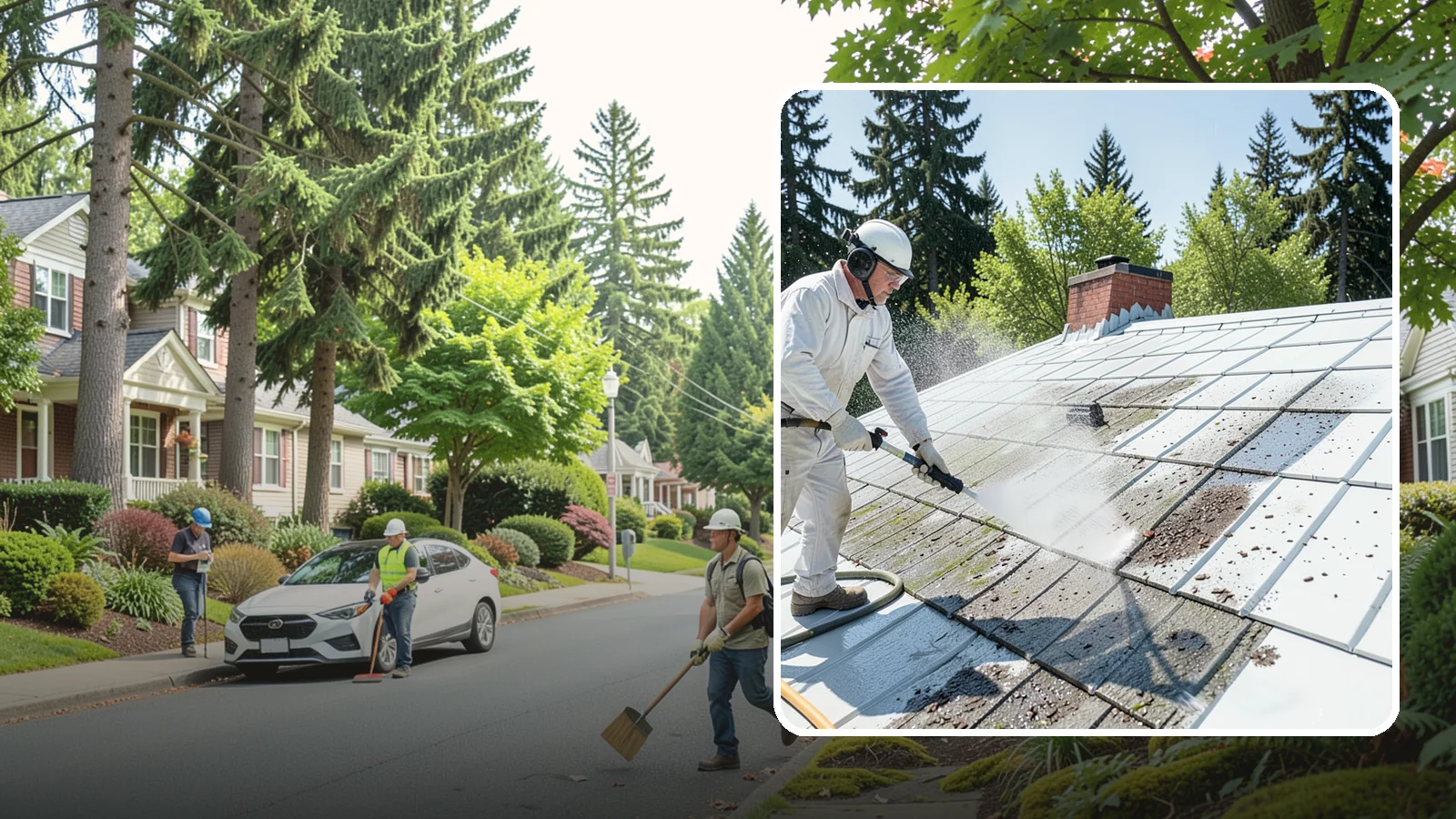 Metal Roof Cleaning in Beaux Arts Village, King County, WA - Careful cleaning of standing seam and corrugated metal roofs that removes moss and oxidation without scratching the finish.