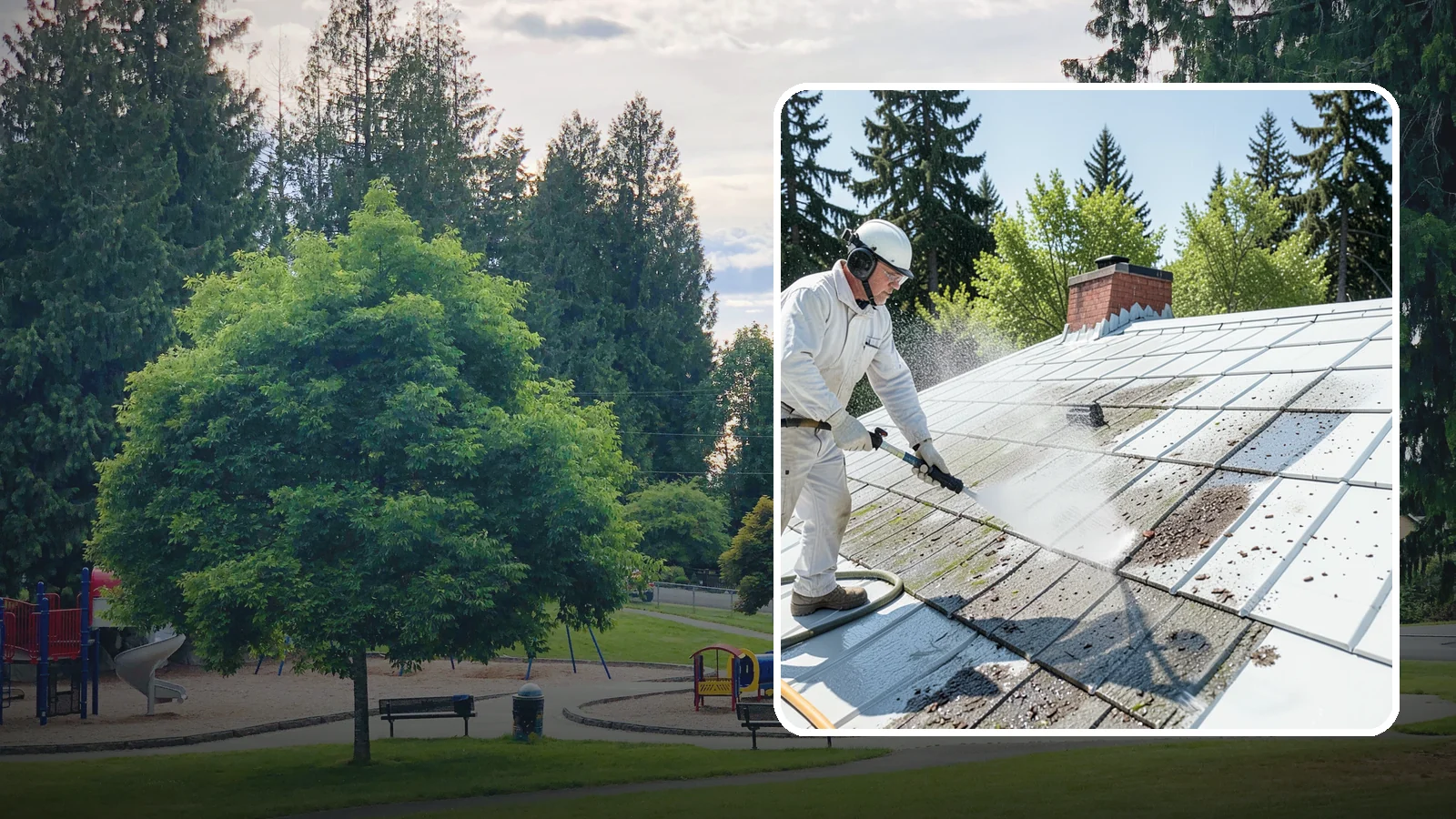 Metal Roof Cleaning in Bonney Lake, Pierce County, WA - Careful cleaning of standing seam and corrugated metal roofs that removes moss and oxidation without scratching the finish.