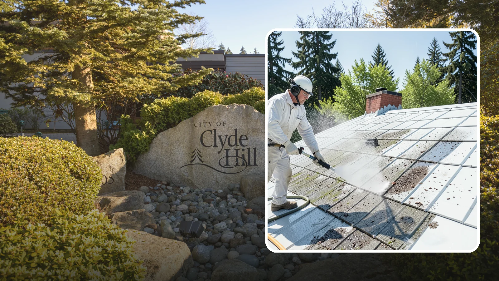 Metal Roof Cleaning in Clyde Hill, King County, WA - Careful cleaning of standing seam and corrugated metal roofs that removes moss and oxidation without scratching the finish.