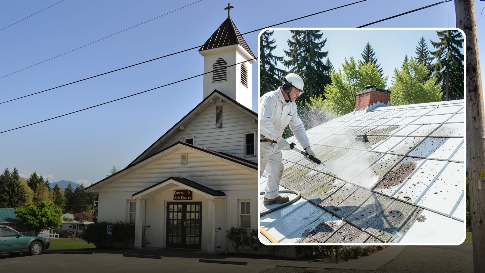 Metal Roof Cleaning in Concrete, Skagit County, WA - Careful cleaning of standing seam and corrugated metal roofs that removes moss and oxidation without scratching the finish.