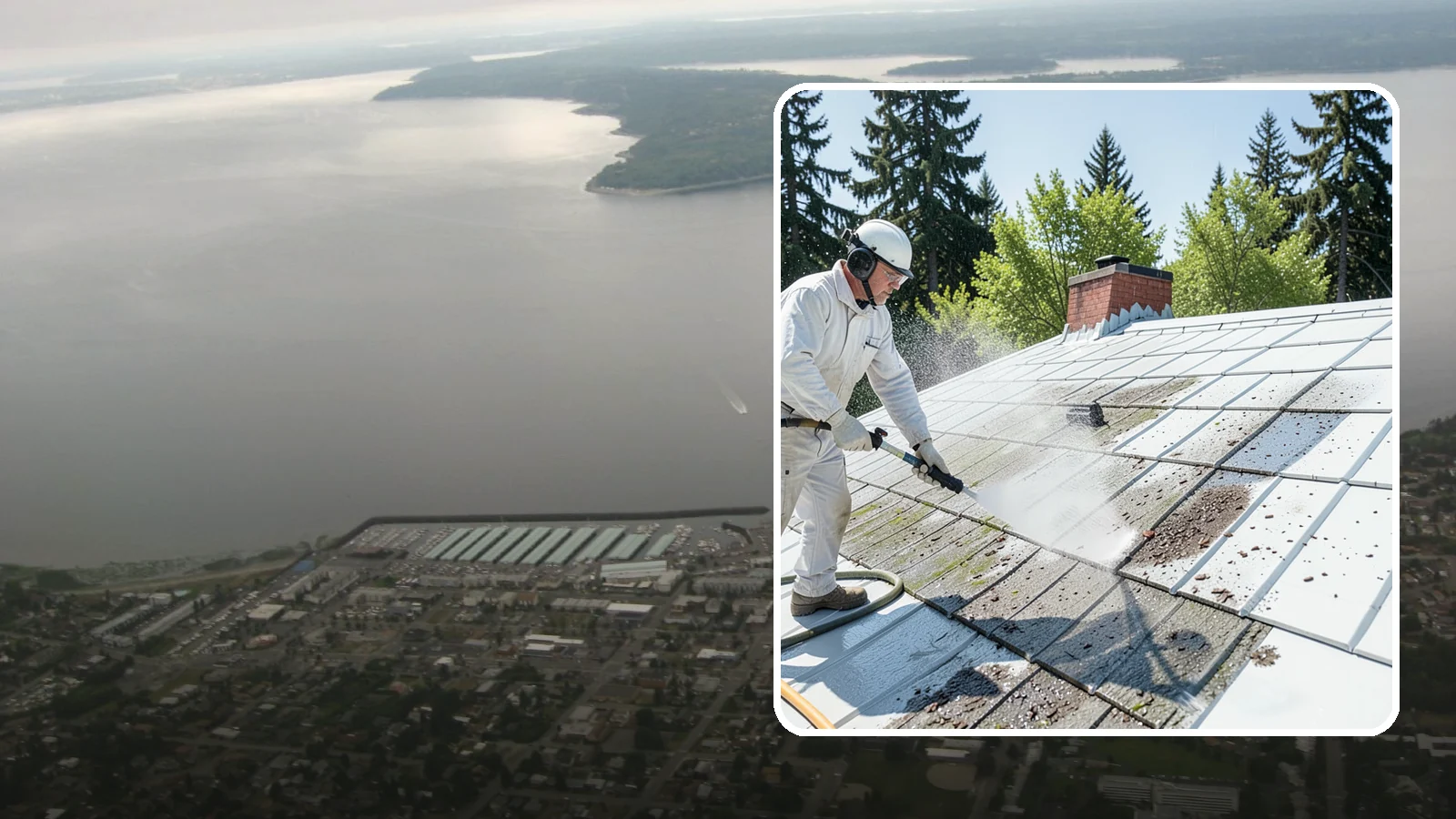 Metal Roof Cleaning in Des Moines, King County, WA - Careful cleaning of standing seam and corrugated metal roofs that removes moss and oxidation without scratching the finish.
