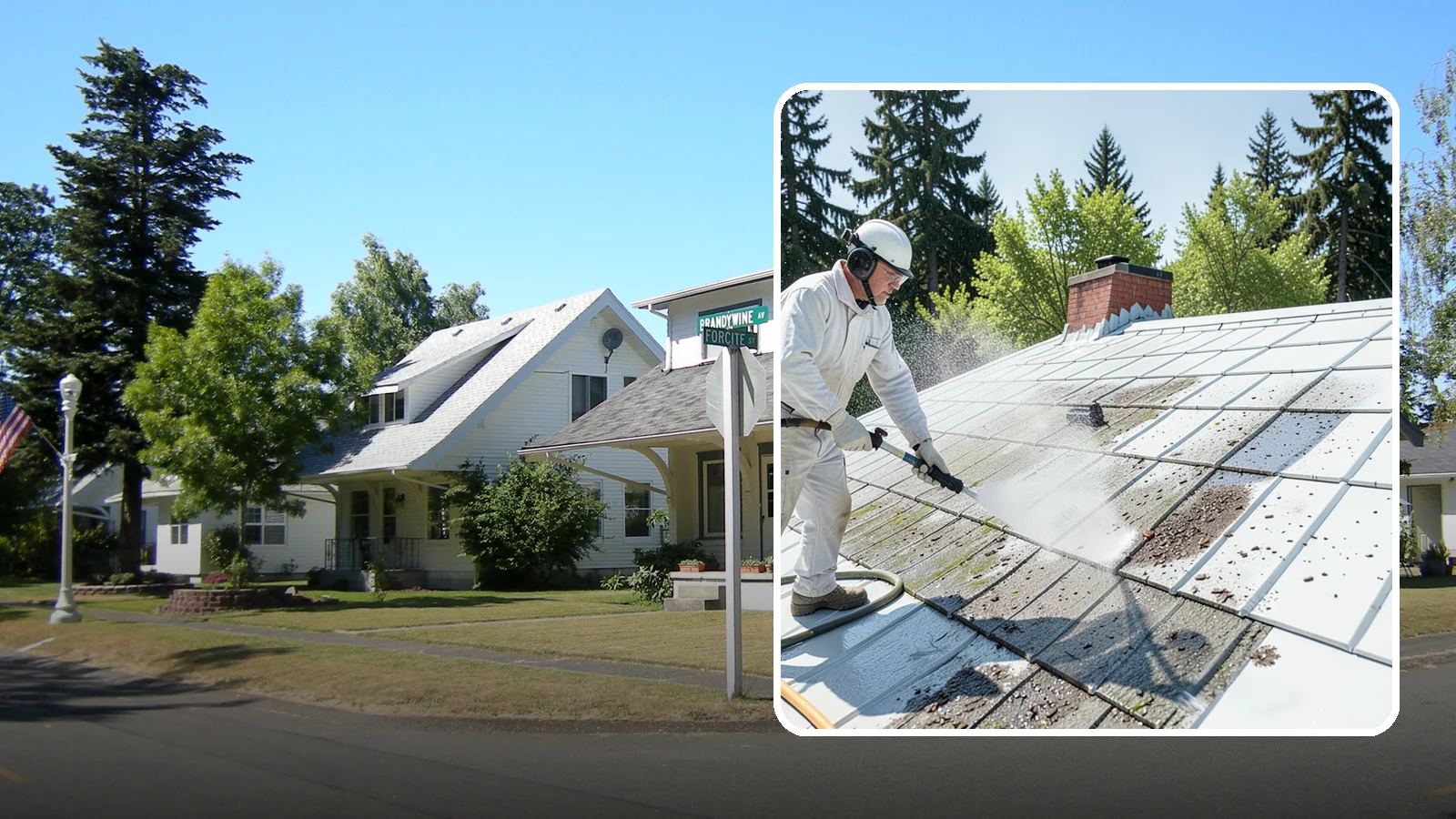 Metal Roof Cleaning in DuPont, Pierce County, WA - Careful cleaning of standing seam and corrugated metal roofs that removes moss and oxidation without scratching the finish.