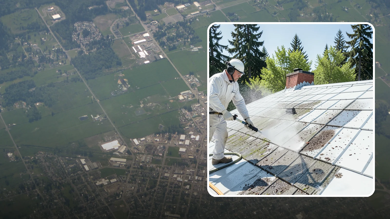 Metal Roof Cleaning in Enumclaw, King County, WA - Careful cleaning of standing seam and corrugated metal roofs that removes moss and oxidation without scratching the finish.