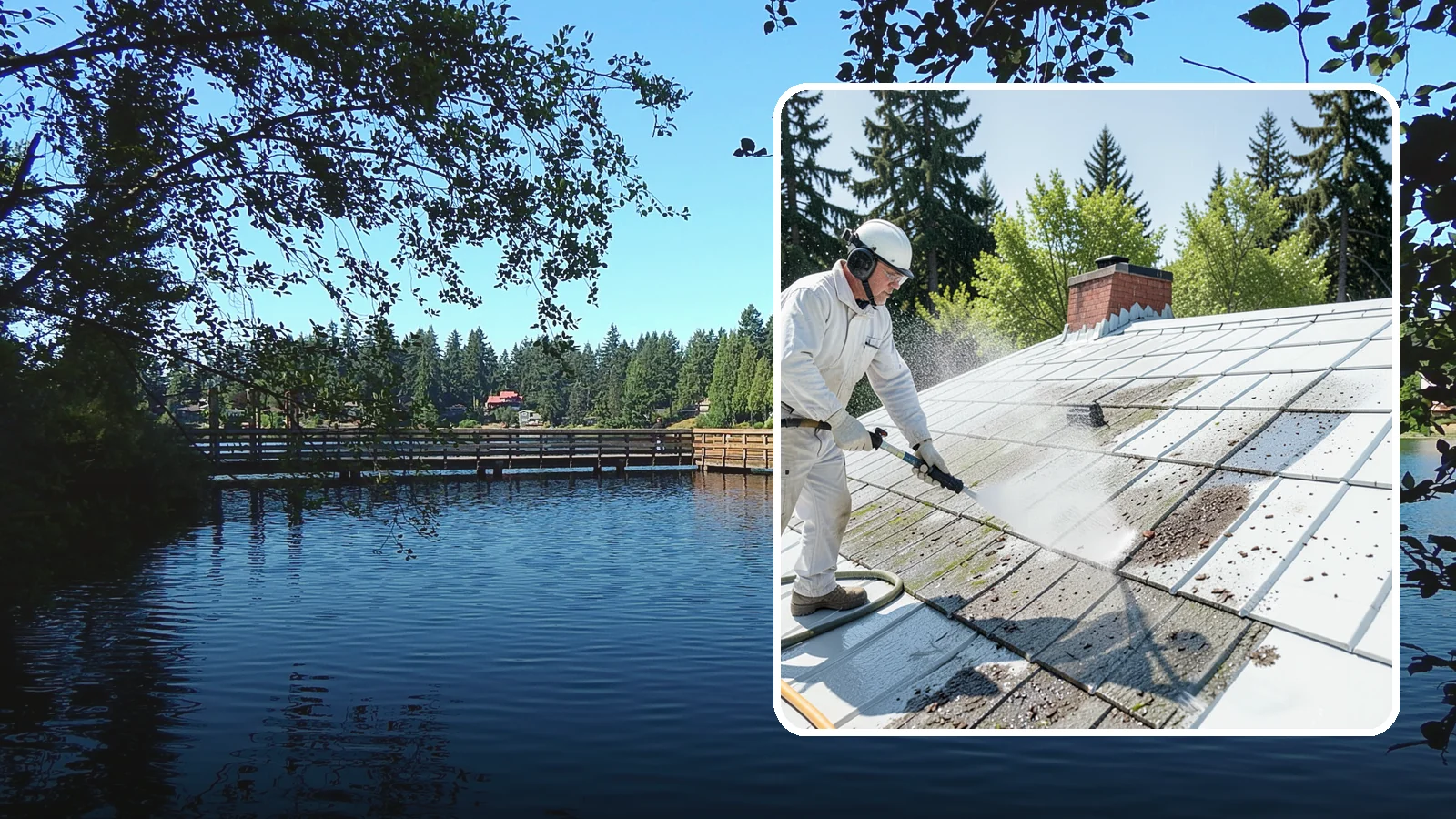 Metal Roof Cleaning in Federal Way, King County, WA - Careful cleaning of standing seam and corrugated metal roofs that removes moss and oxidation without scratching the finish.