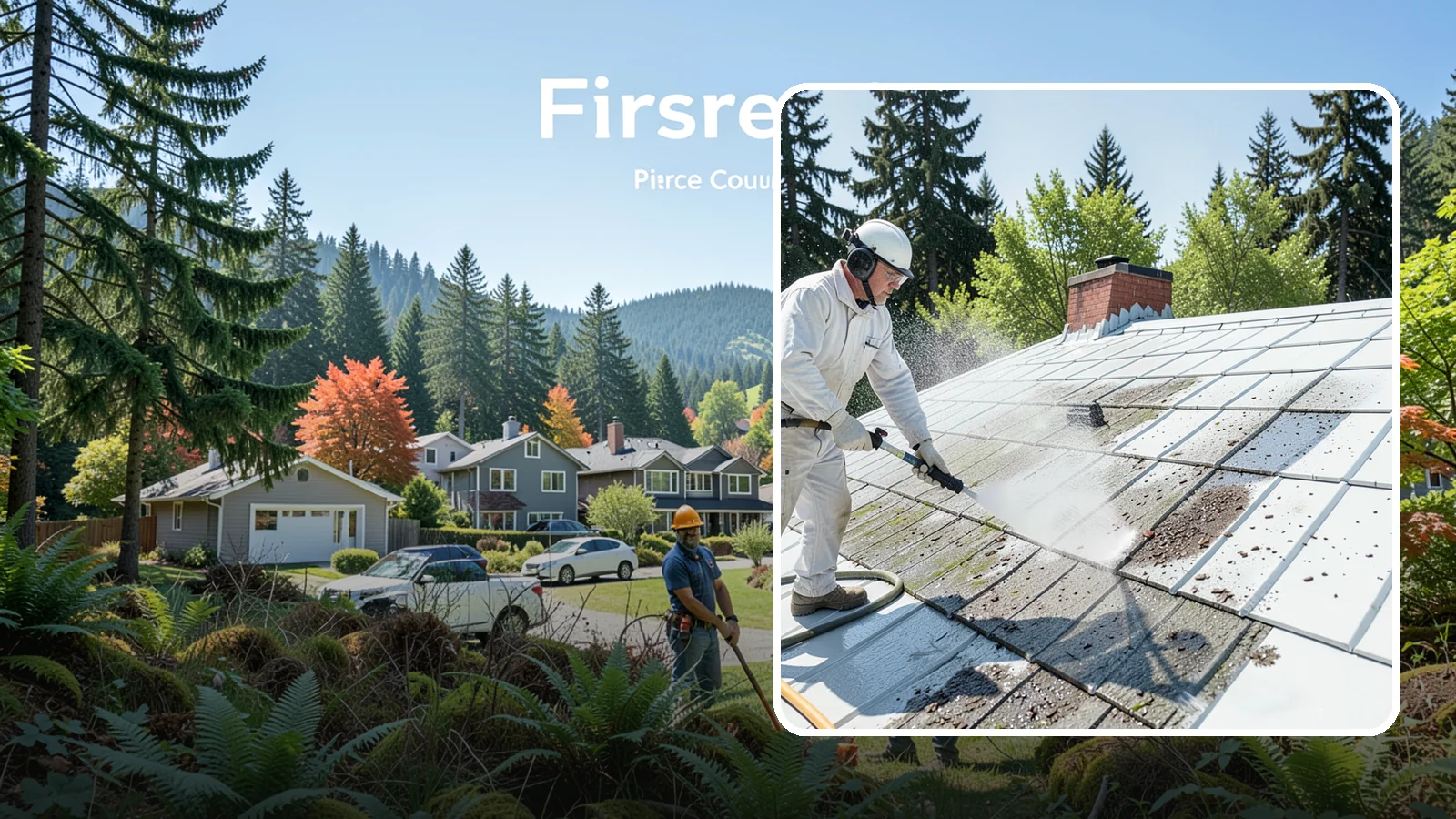 Metal Roof Cleaning in Fircrest, Pierce County, WA - Careful cleaning of standing seam and corrugated metal roofs that removes moss and oxidation without scratching the finish.