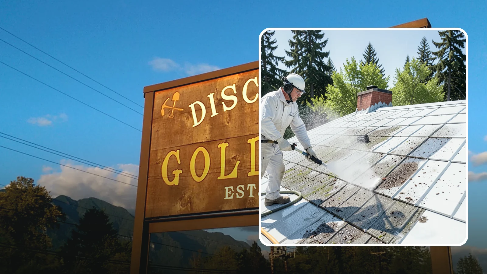 Metal Roof Cleaning in Gold Bar, Snohomish County, WA - Careful cleaning of standing seam and corrugated metal roofs that removes moss and oxidation without scratching the finish.