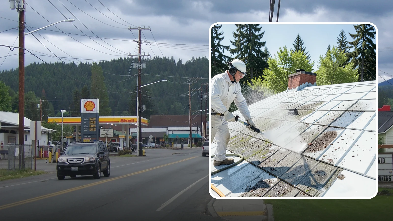 Metal Roof Cleaning in Granite Falls, Snohomish County, WA - Careful cleaning of standing seam and corrugated metal roofs that removes moss and oxidation without scratching the finish.