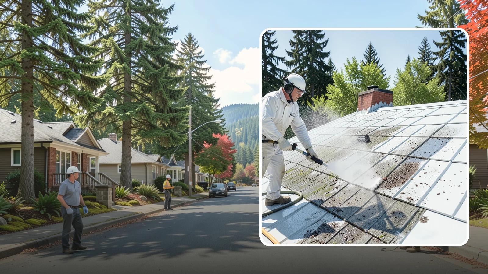 Metal Roof Cleaning in Hunts Point, King County, WA - Careful cleaning of standing seam and corrugated metal roofs that removes moss and oxidation without scratching the finish.