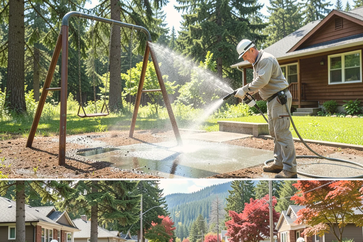 Metal Roof Cleaning in Hunts Point, King County, WA - Summer and early autumn provide the dry footing and mild temperatures that make metal roof work safest.