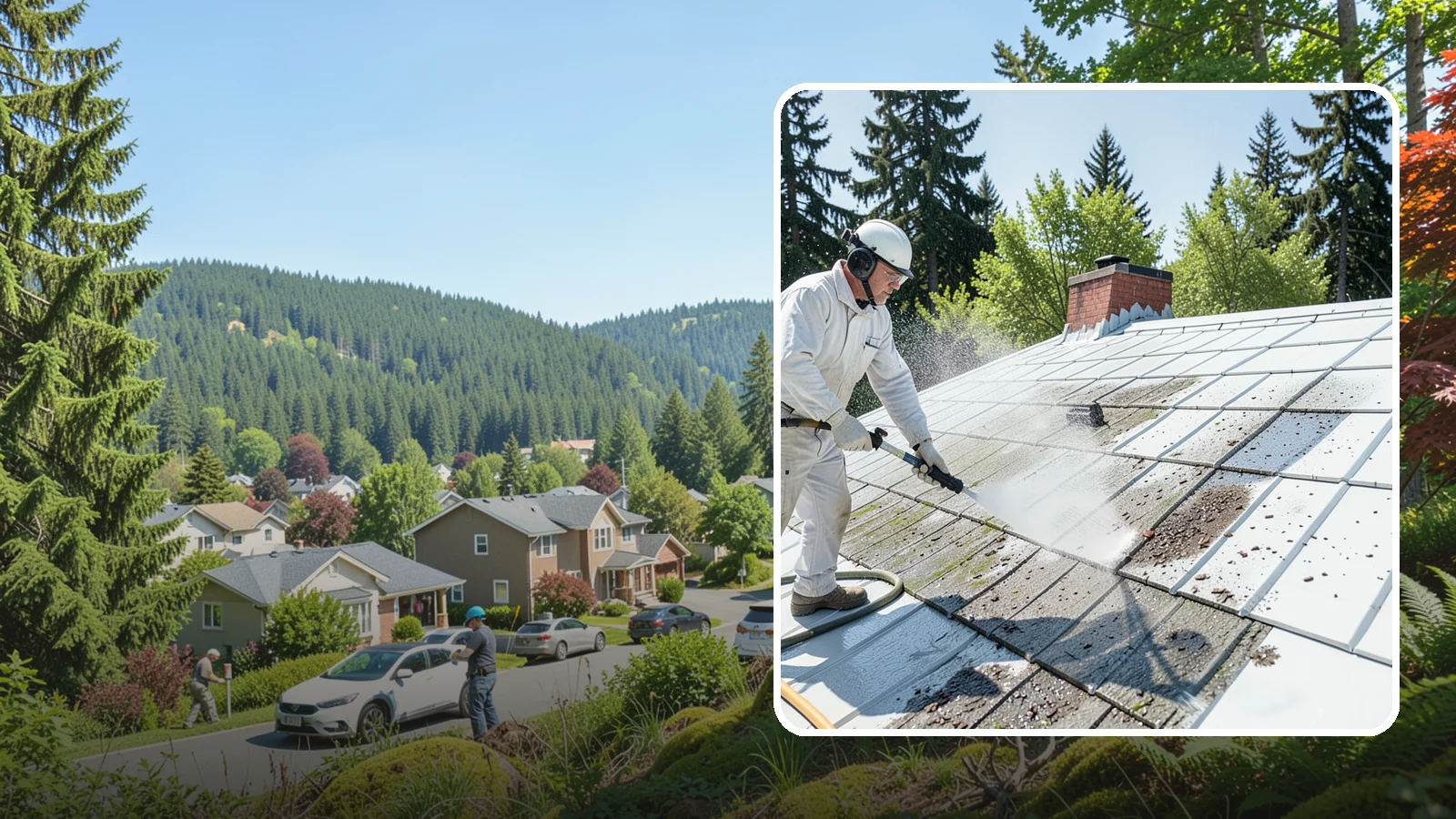 Metal Roof Cleaning in Index, Snohomish County, WA - Careful cleaning of standing seam and corrugated metal roofs that removes moss and oxidation without scratching the finish.