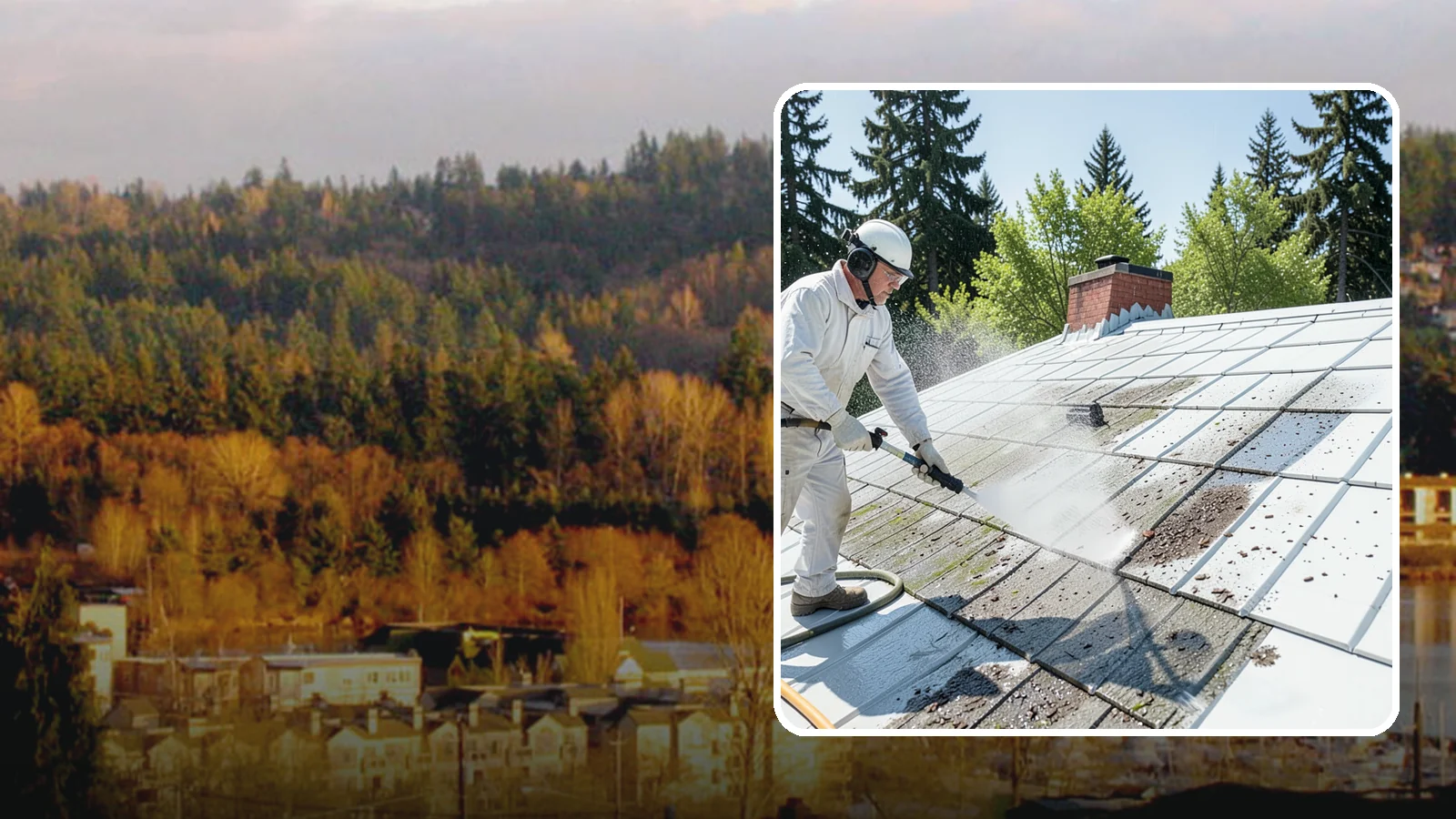 Metal Roof Cleaning in Kenmore, King County, WA - Careful cleaning of standing seam and corrugated metal roofs that removes moss and oxidation without scratching the finish.