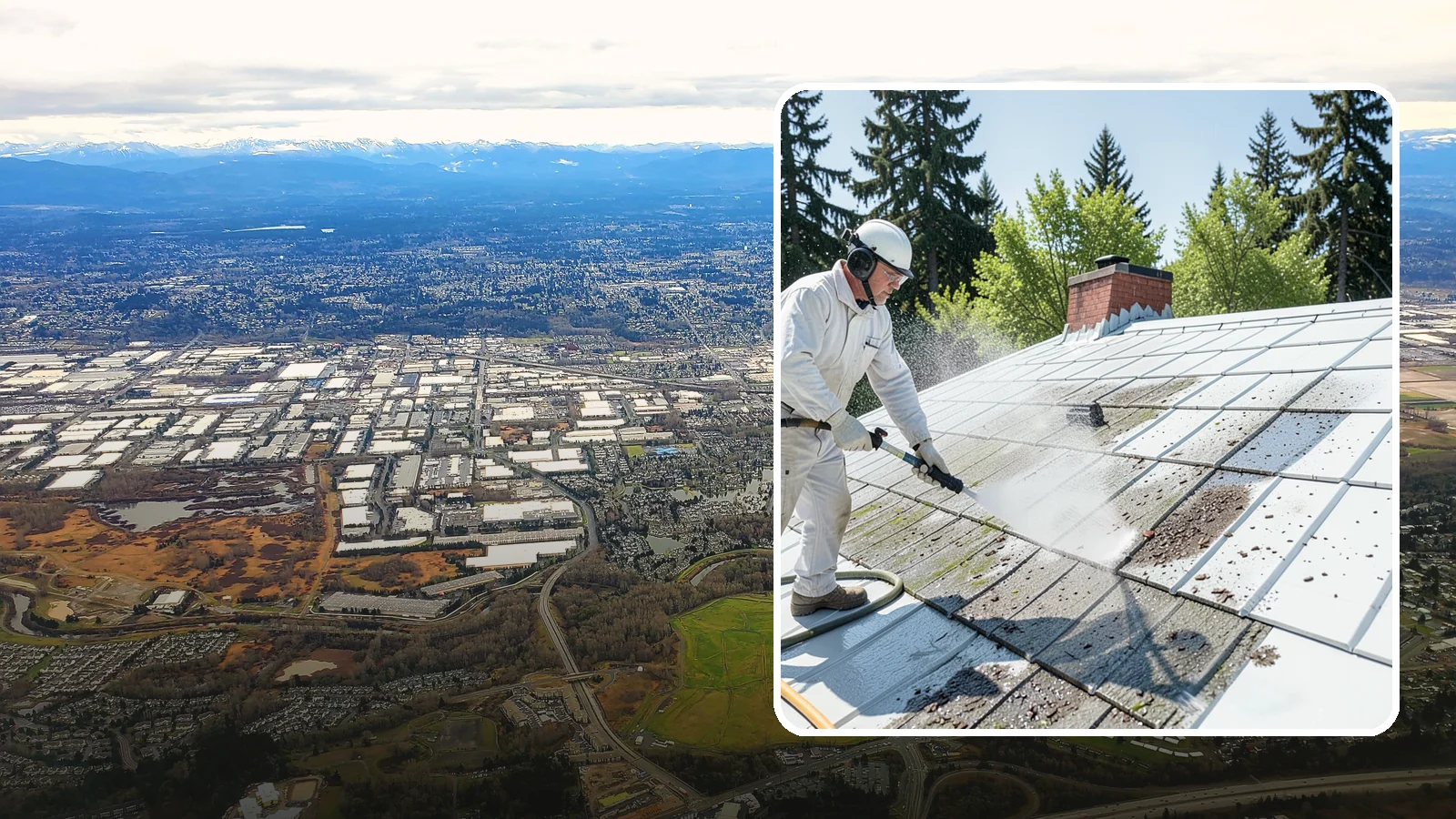 Metal Roof Cleaning in Kent, King County, WA - Careful cleaning of standing seam and corrugated metal roofs that removes moss and oxidation without scratching the finish.